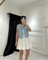 BEYAZ PİLELİ ŞORTLU ETEK